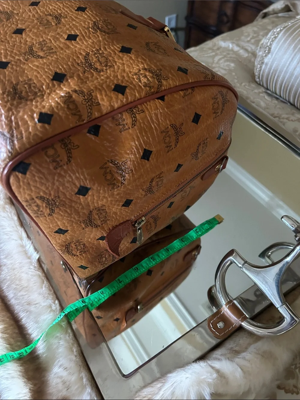 MCM Cognac Visetos Monogram Duffel with Tan Leather Trim EUC … comes with COA